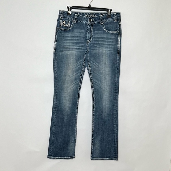 Rock & Roll Cowgirl Boyfriend Western Mid Rise Medium Wash Denim Jean size 30/34 - Picture 1 of 13